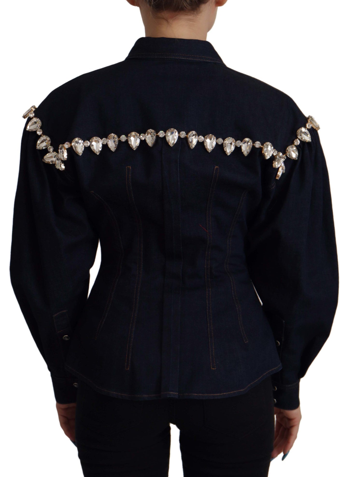 Dolce & Gabbana Blue Denim Crystal Embellish Cotton Jacket