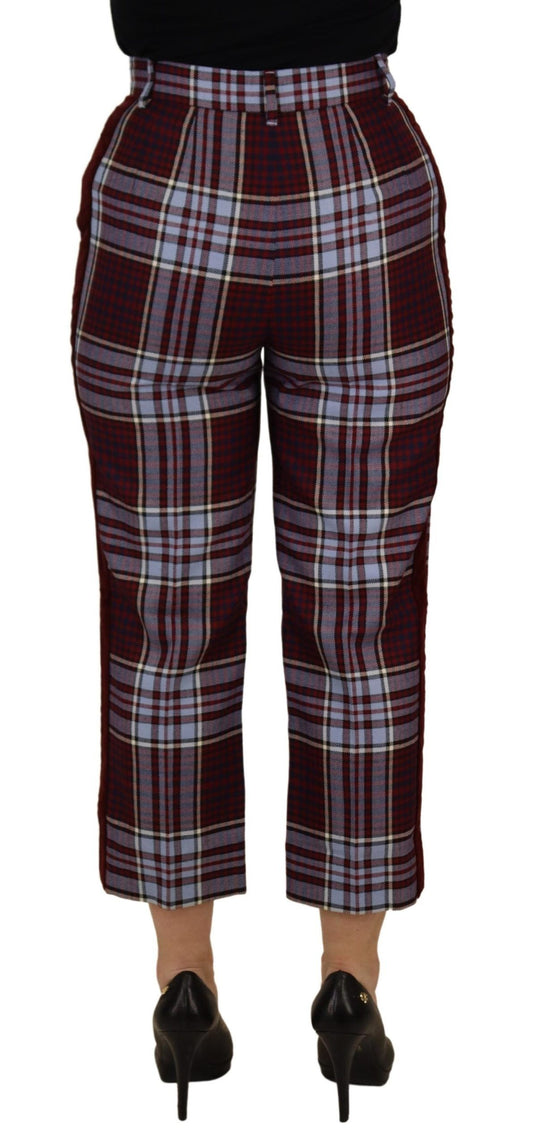 Dolce & Gabbana Gray Checked High Waist Cropped Trouser Pants