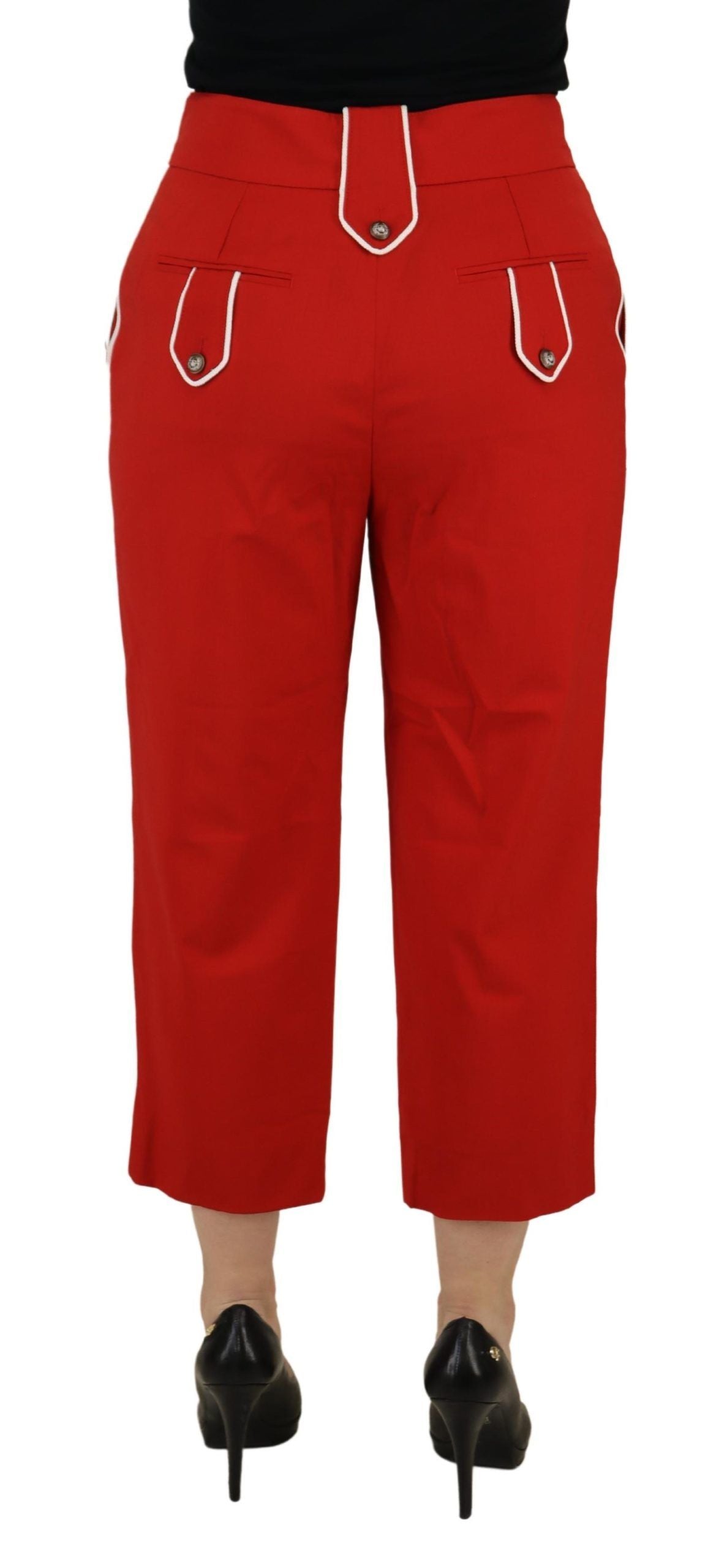 Dolce & Gabbana Red Button Embellished High Waist Pants