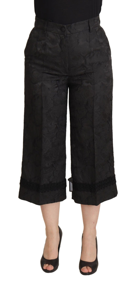 Dolce & Gabbana Black Brocade Cropped High Waist Pants