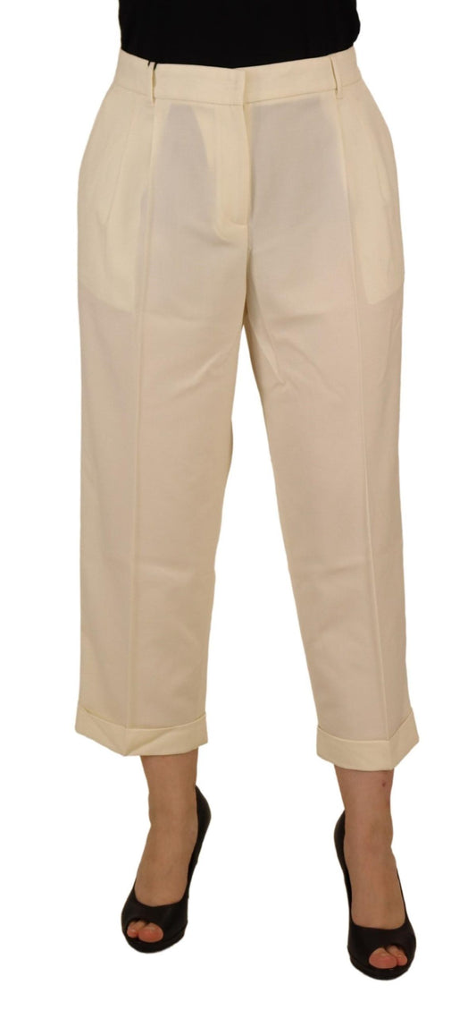 Dolce & Gabbana Ivory High Waist Cropped Folded Hem Trousers Pants