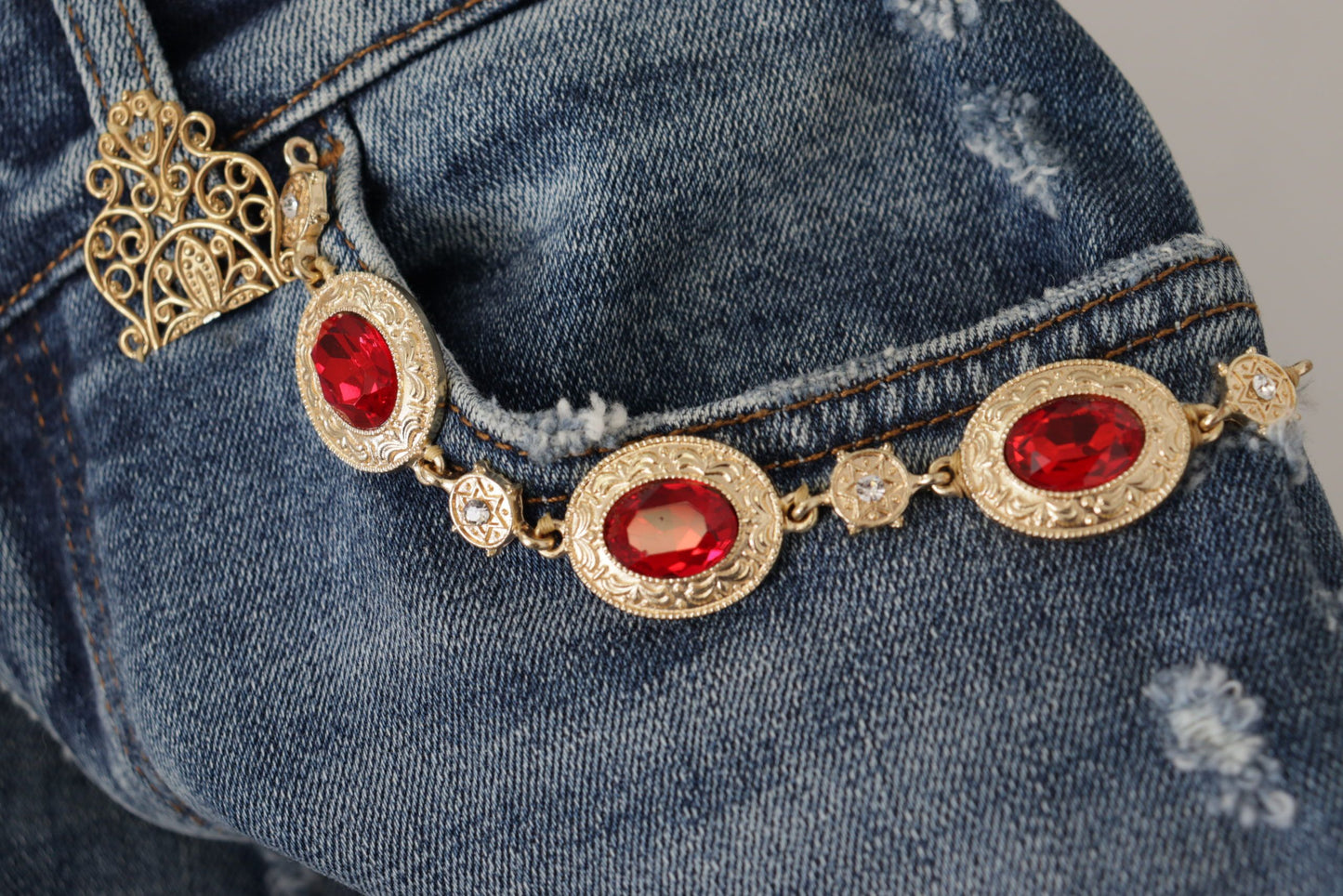 Dolce & Gabbana Blue Denim Crystal Embellished Jeans