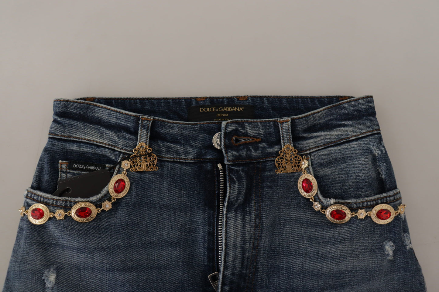 Dolce & Gabbana Blue Denim Crystal Embellished Jeans