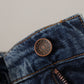 Dolce & Gabbana Blue Denim Baroque Heart Logo Patch Pants Jeans