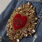 Dolce & Gabbana Blue Denim Baroque Heart Logo Patch Pants Jeans