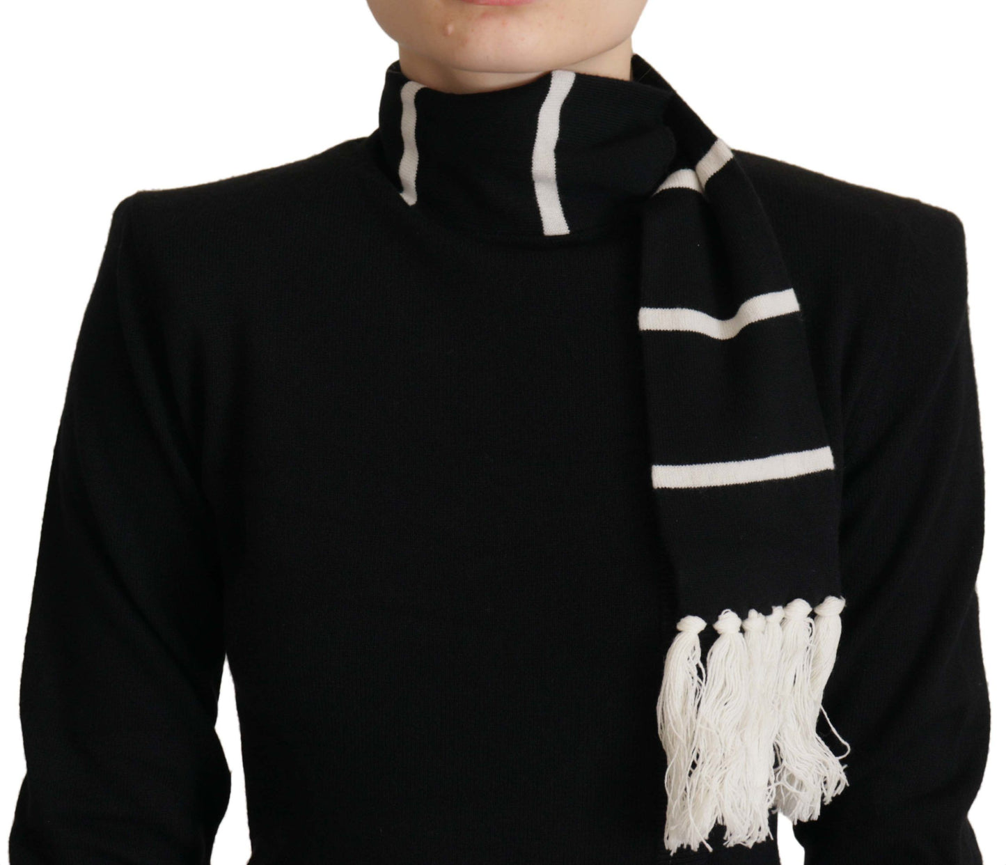 Dolce & Gabbana Black Cashmere Turtleneck Scarf Pullover Sweater