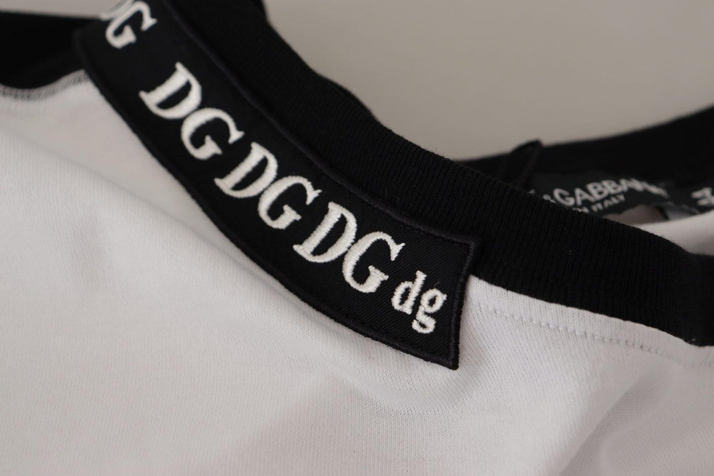 Dolce & Gabbana White Slogan Print Round Neck Cotton  T-shirt