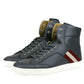 Bally Dark Grey Red Beige Stripe Leather High Top Sneakers