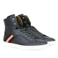 Bally Dark Grey Red Beige Stripe Leather High Top Sneakers