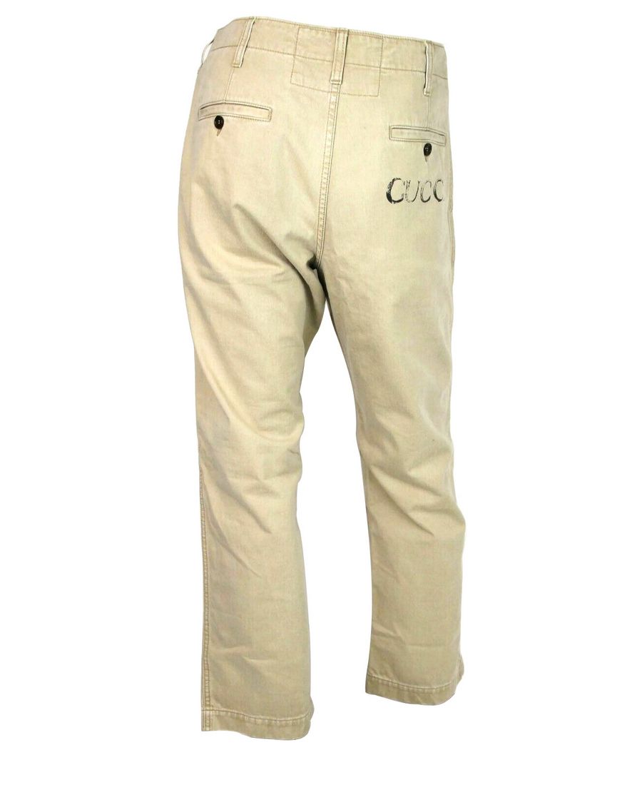 Gucci Light Brown Washed Gucci Print Button Fly Pants