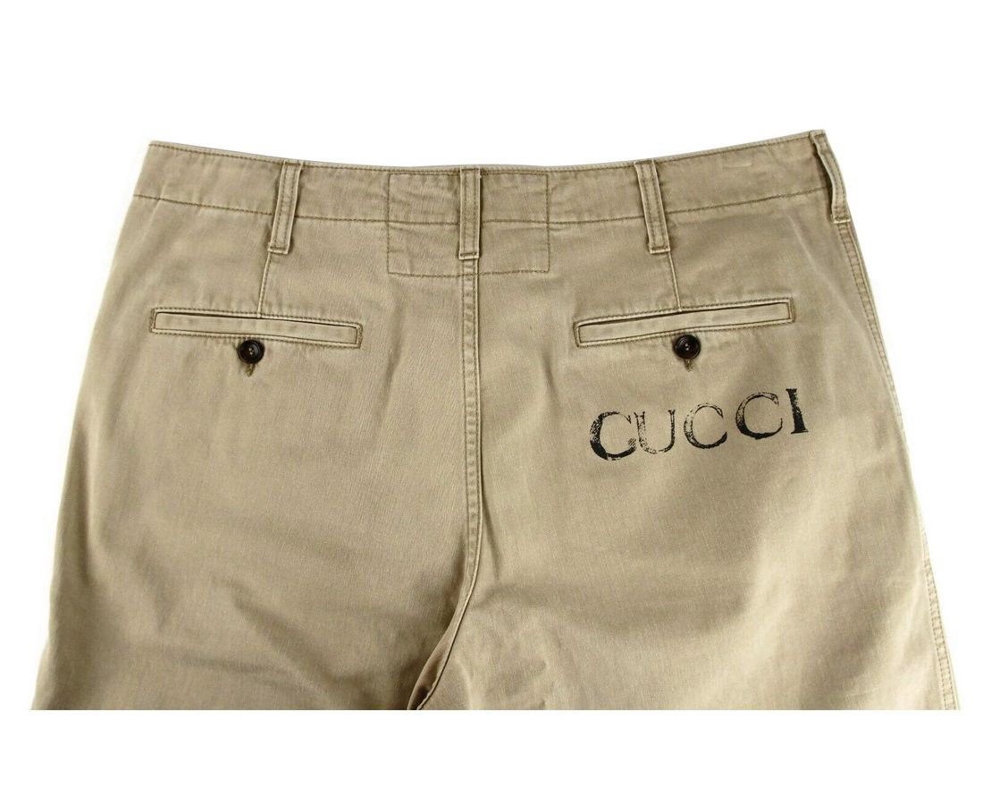 Gucci Light Brown Washed Gucci Print Button Fly Pants