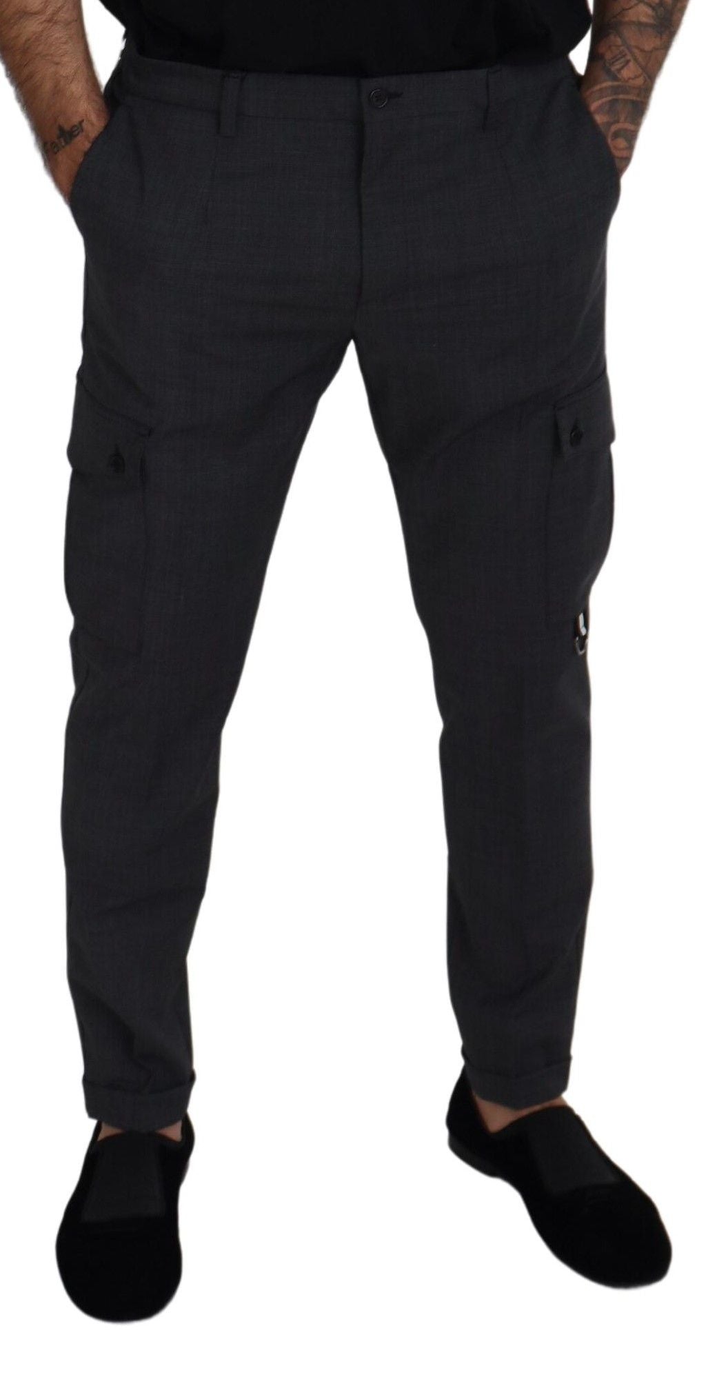 Dolce & Gabbana Gray Checked Cargo Trousers Stretch Pants