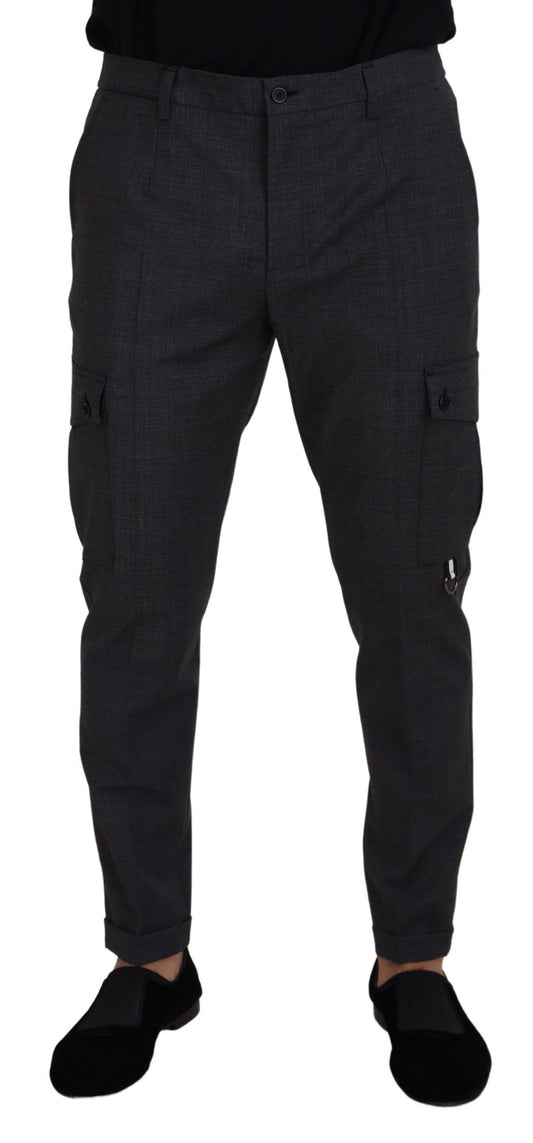 Dolce & Gabbana Gray Checked Cargo Trousers Stretch Pants