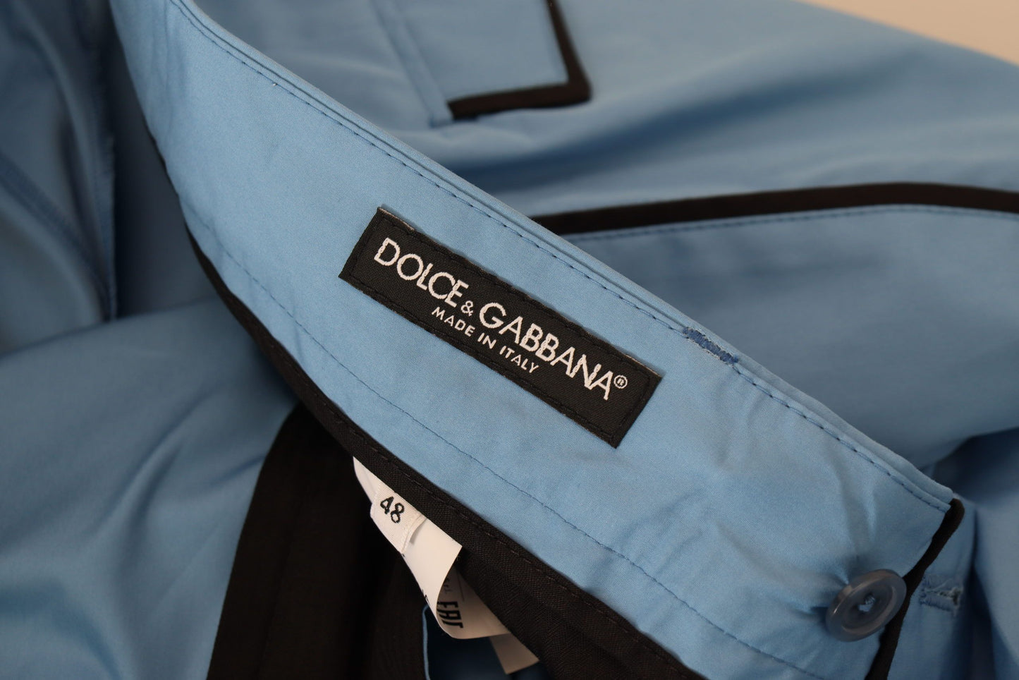 Dolce & Gabbana Blue Cotton Silk Trousers Chinos Pants