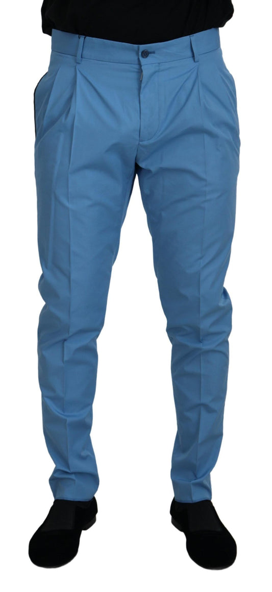 Dolce & Gabbana Blue Cotton Silk Trousers Chinos Pants