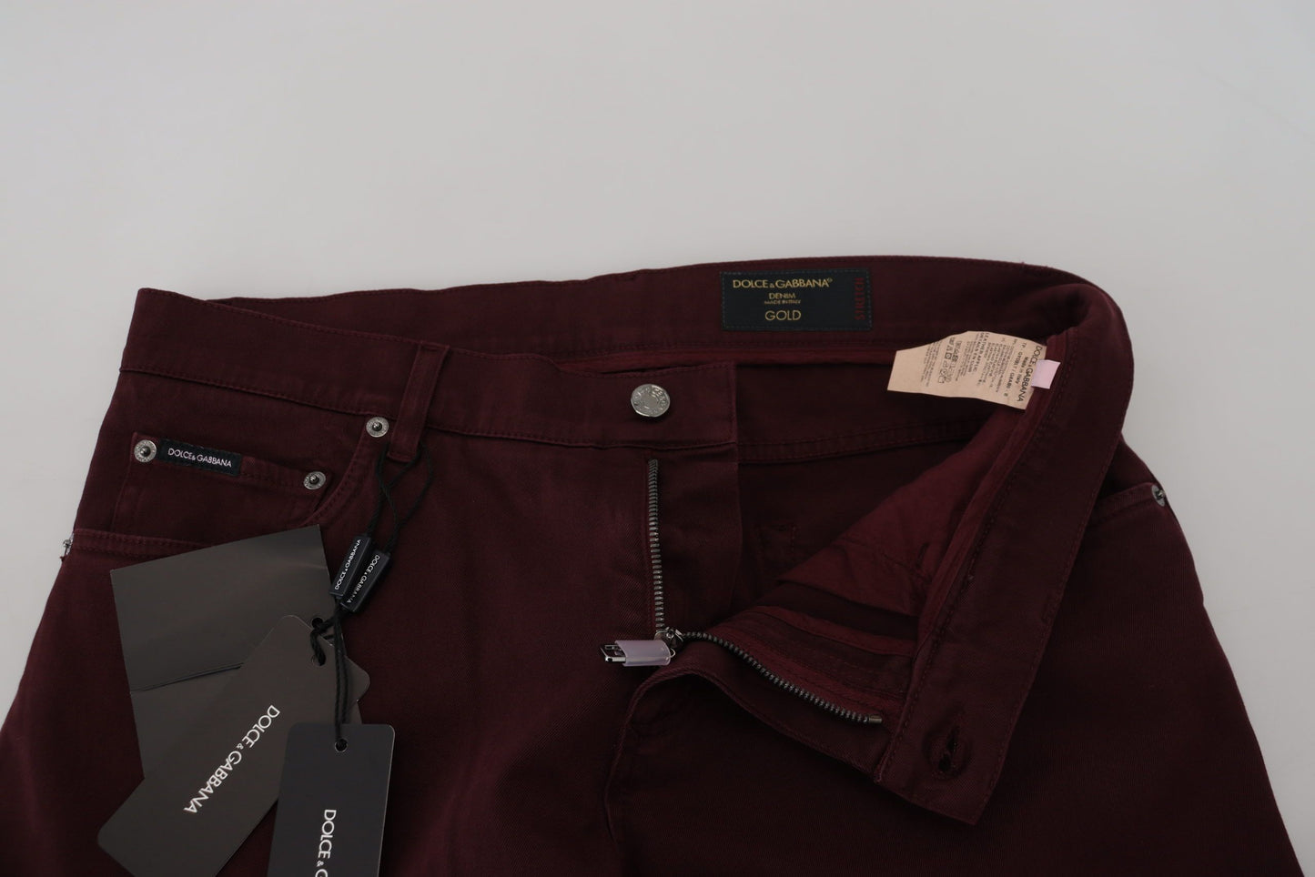 Dolce & Gabbana Bordeaux Cotton Stretch GOLD Denim Jeans