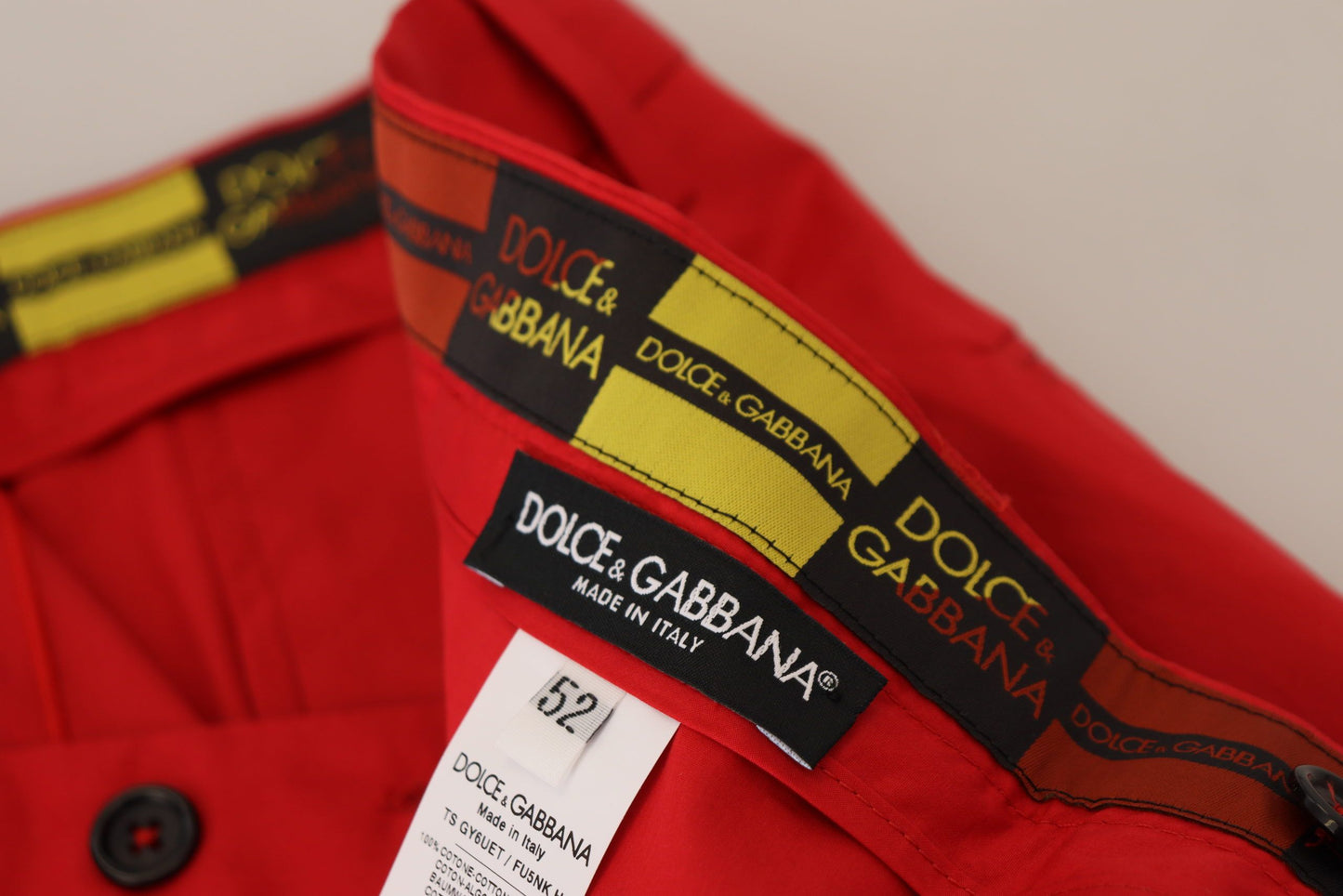 Dolce & Gabbana Red Cotton Slim Fit Trousers Chinos Pants