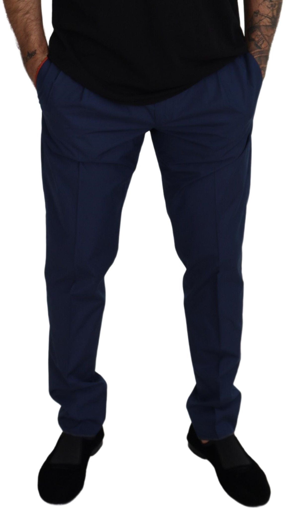 Dolce & Gabbana Blue Cotton Silk Trousers Chinos Pants