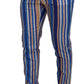 Dolce & Gabbana Blue Striped Silk Cotton Slim Trousers Pants