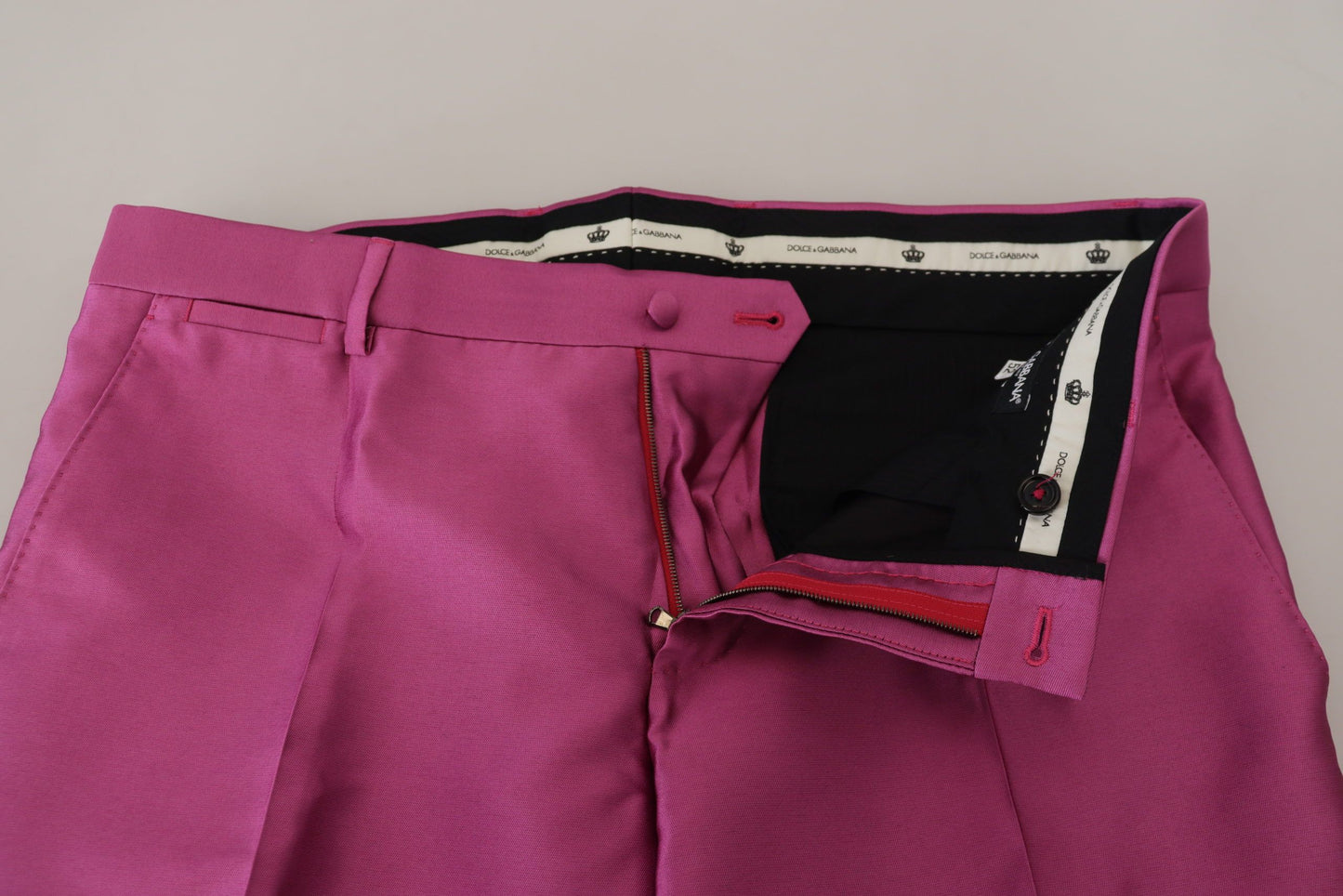 Dolce & Gabbana Pink Silk Slim Trousers Dress Formal Pants