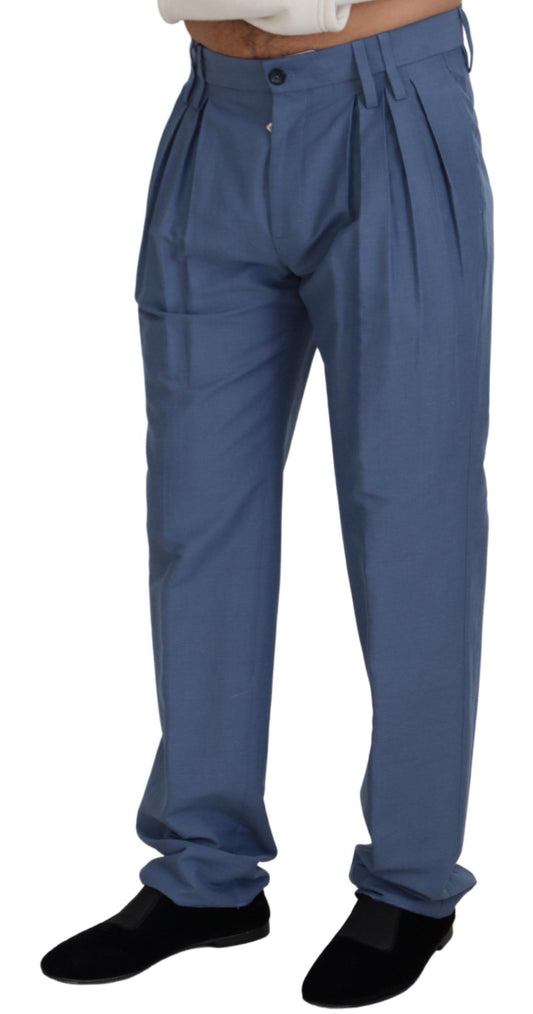 Dolce & Gabbana Blue Linen Cotton Slim Trousers Chinos Pants