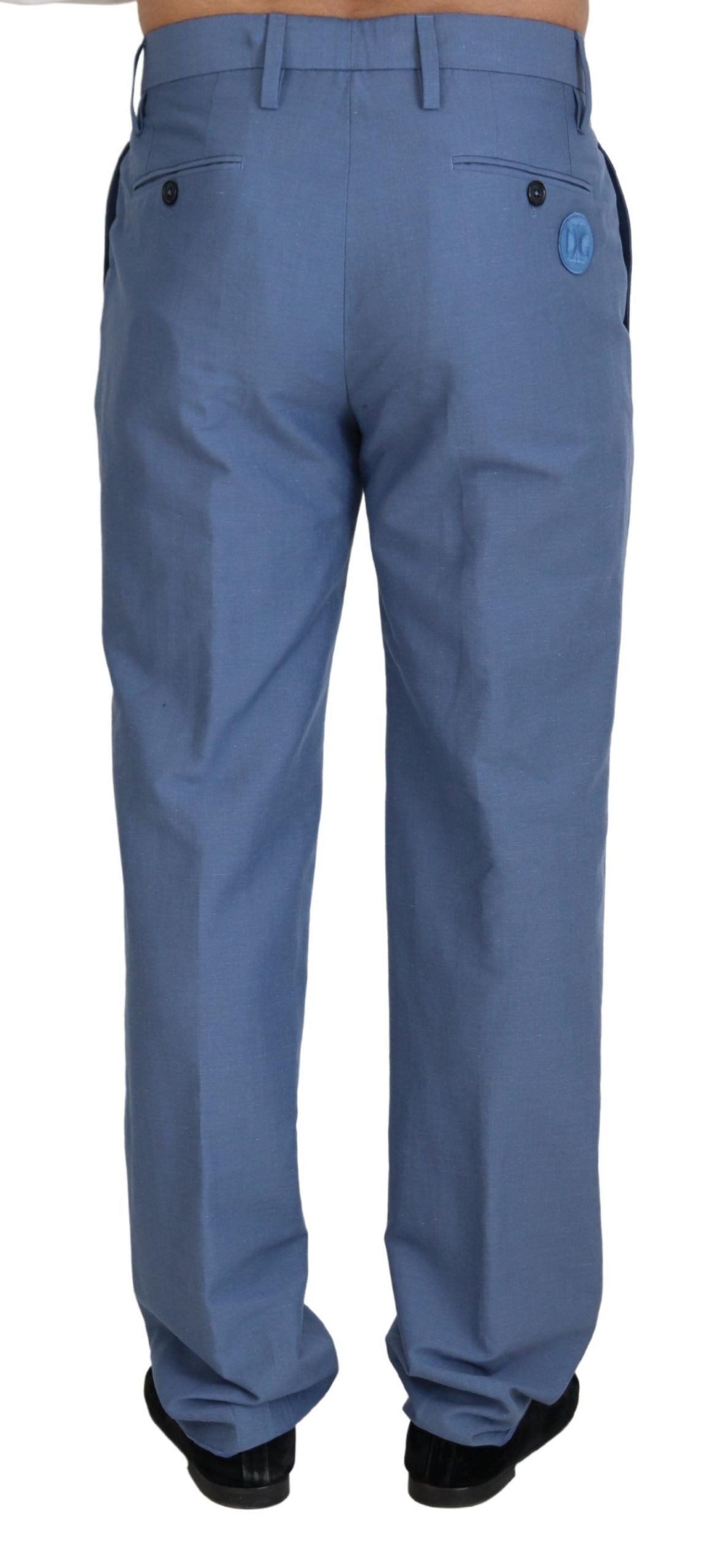 Dolce & Gabbana Blue Linen Cotton Slim Trousers Chinos Pants