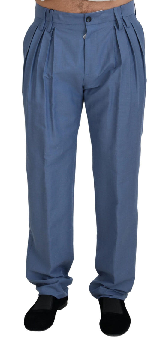 Dolce & Gabbana Blue Linen Cotton Slim Trousers Chinos Pants