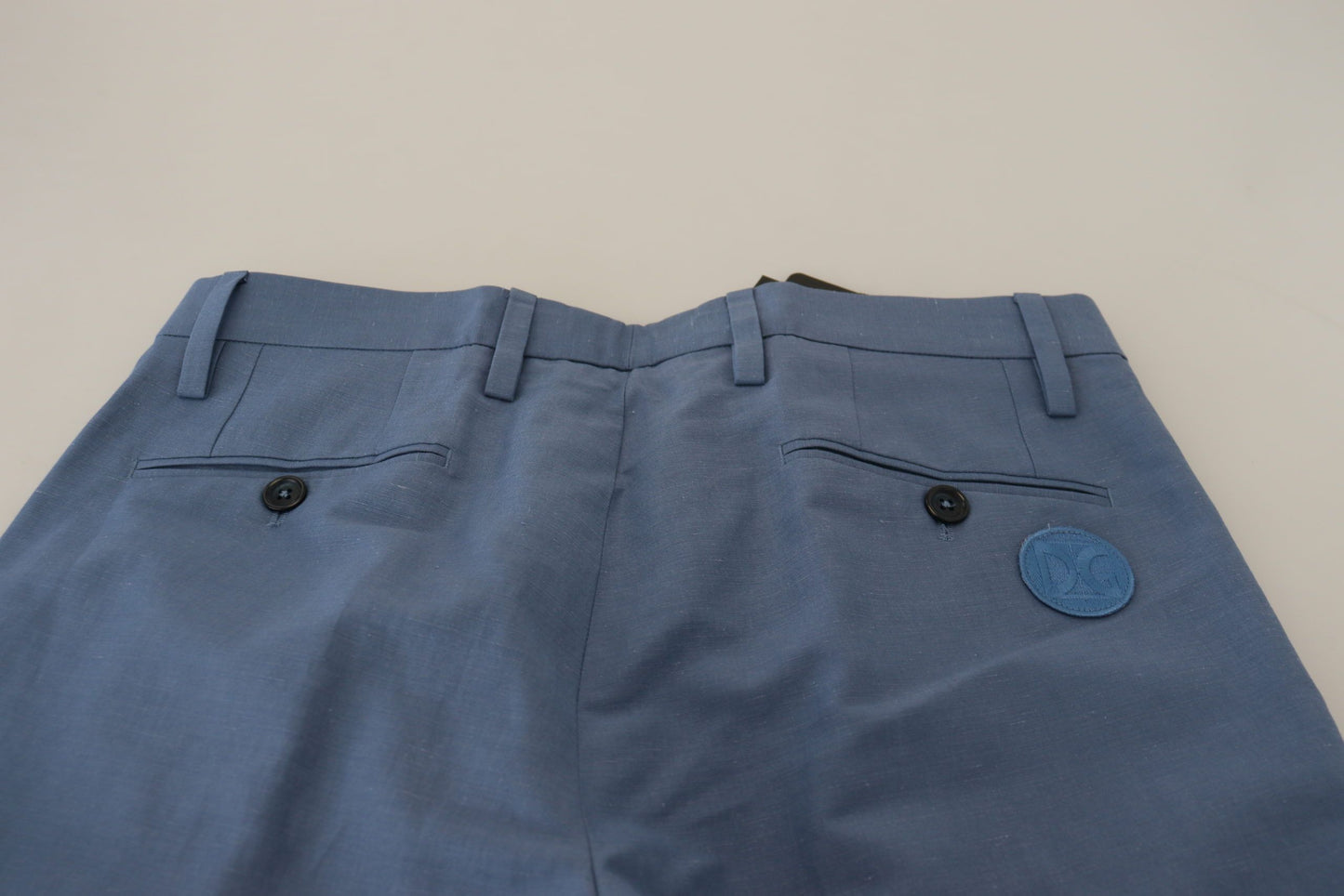 Dolce & Gabbana Blue Linen Cotton Slim Trousers Chinos Pants