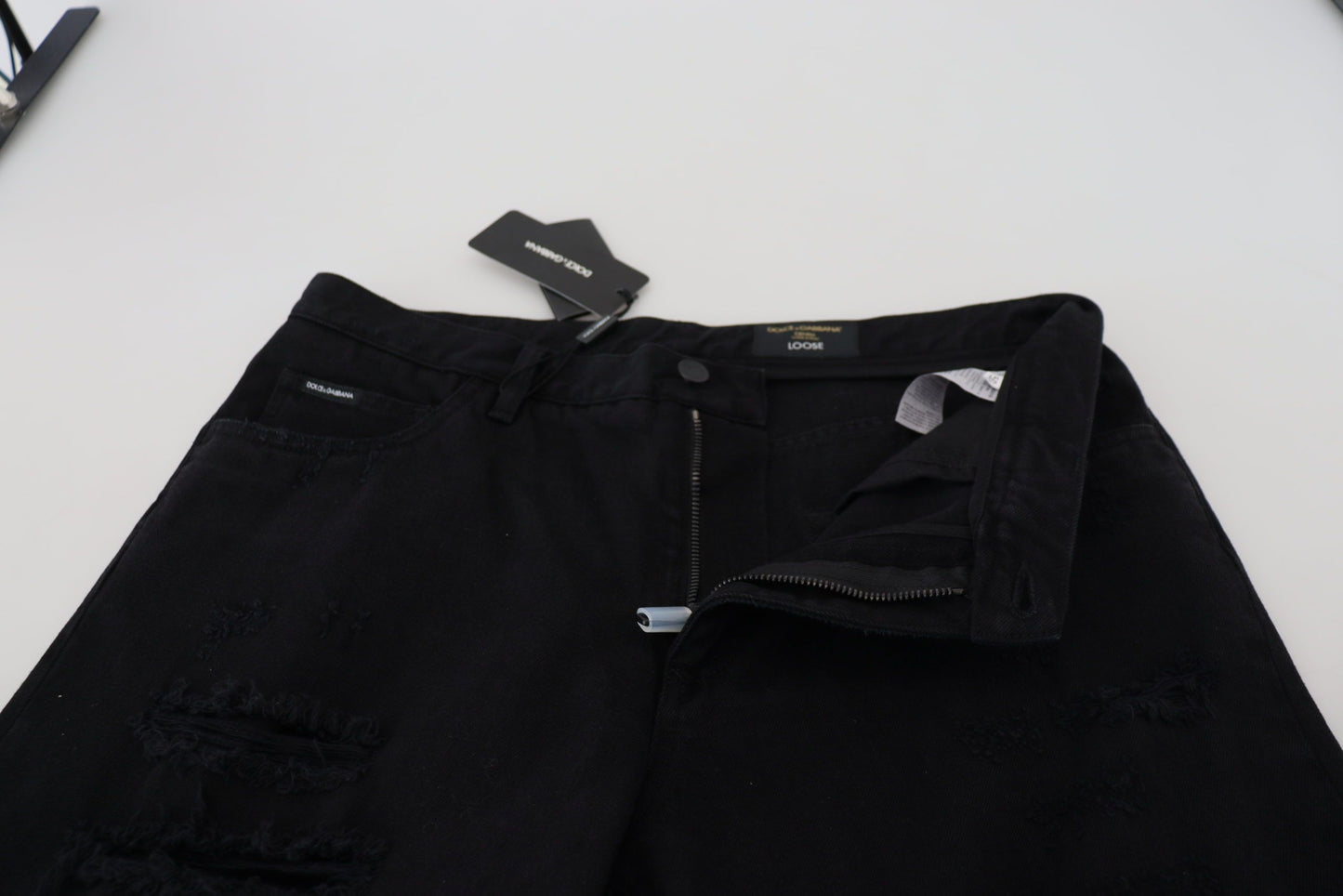 Dolce & Gabbana Black Loose Regular Torn Cotton Jeans