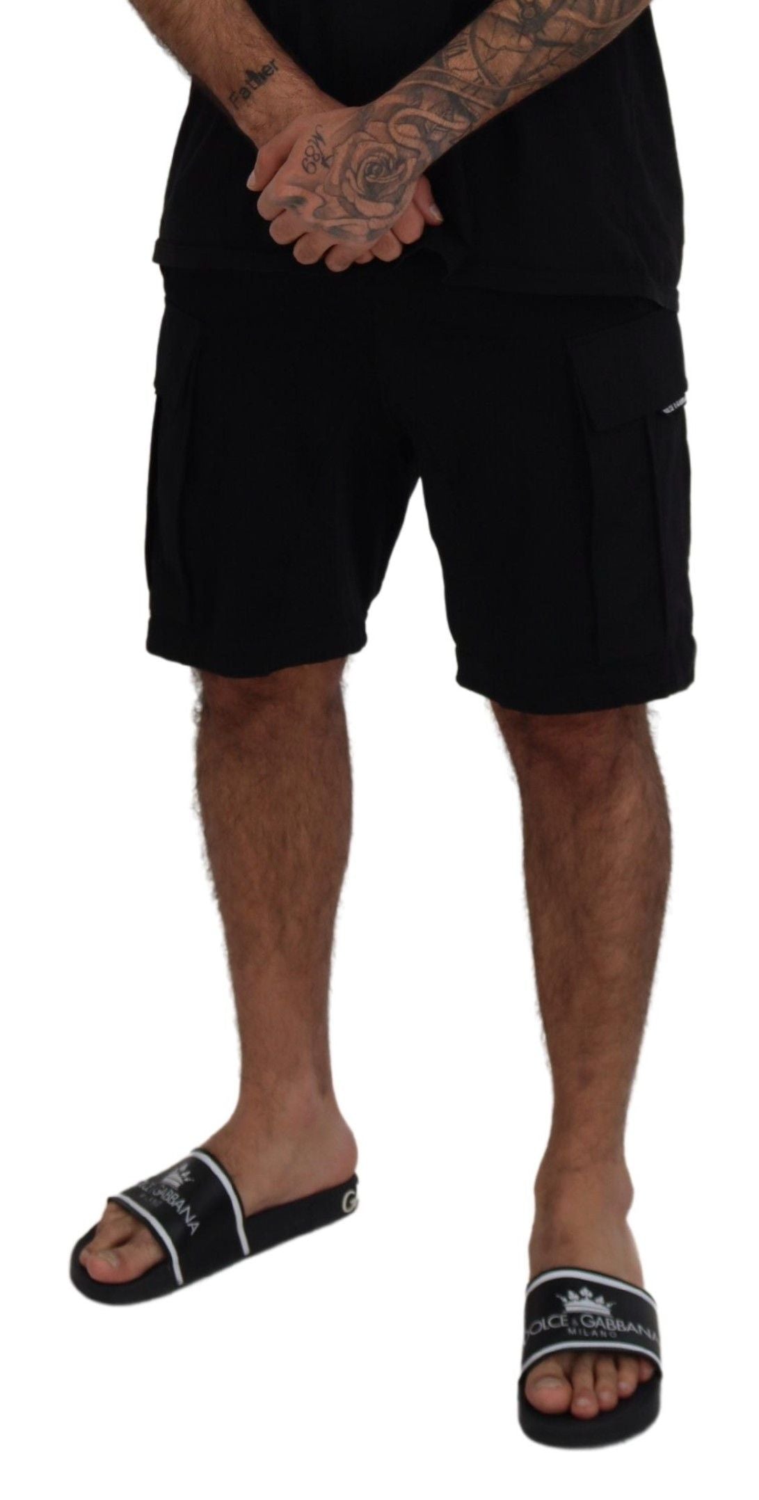 Dolce & Gabbana Black Cotton Bermuda Cargo Shorts