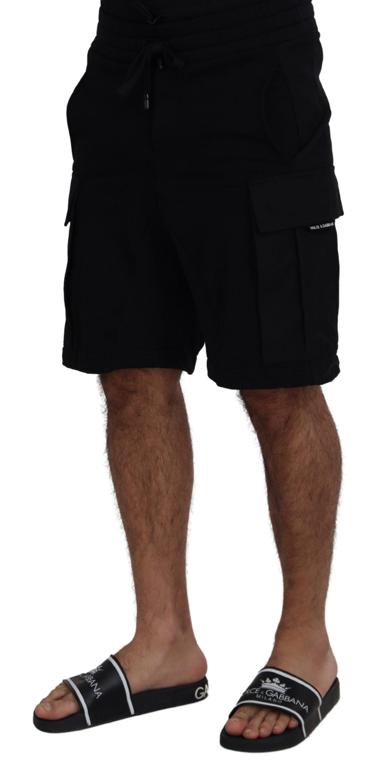 Dolce & Gabbana Black Cotton Bermuda Cargo Shorts