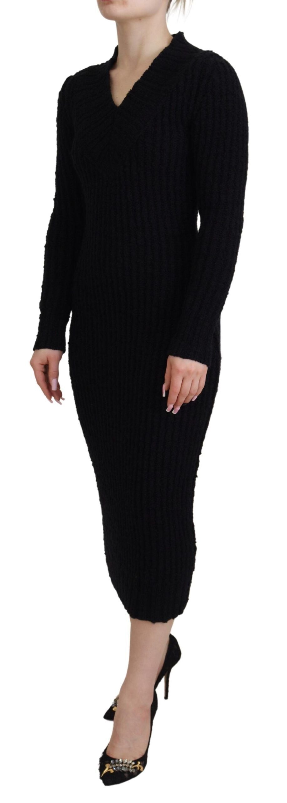 Dolce & Gabbana Black Wool Knitted Sheath Sweater Dress