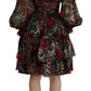 Dolce & Gabbana Brown Leopard Roses Silk Ruffled A-Line Dress