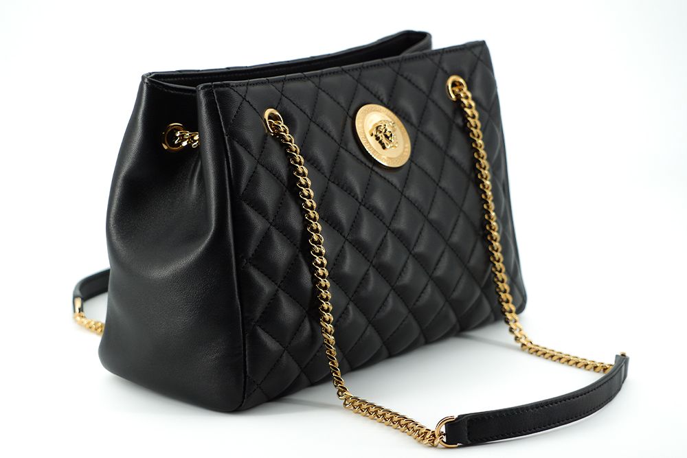 Versace Black Quilted Nappa Leather Medusa Tote Handbag