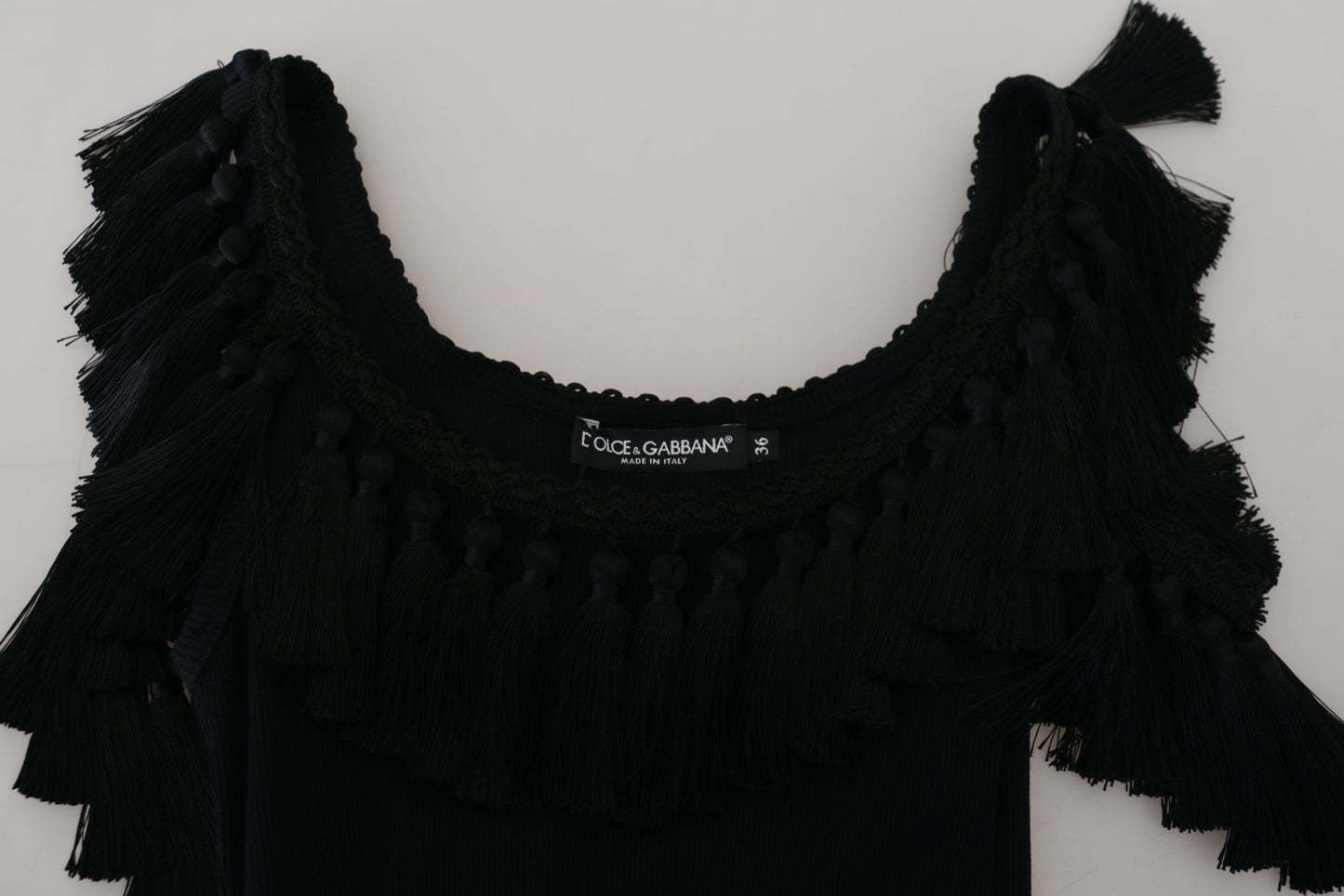 Dolce & Gabbana Black Tassel Open Shoulder Blouse