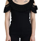 Dolce & Gabbana Black Tassel Open Shoulder Blouse