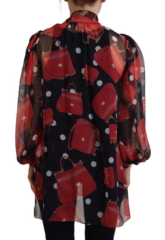 Dolce & Gabbana Black Red Sicily Bag Silk Blouse