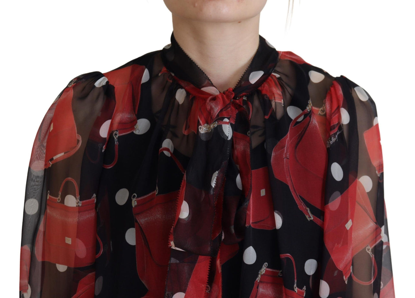 Dolce & Gabbana Black Red Sicily Bag Silk Blouse