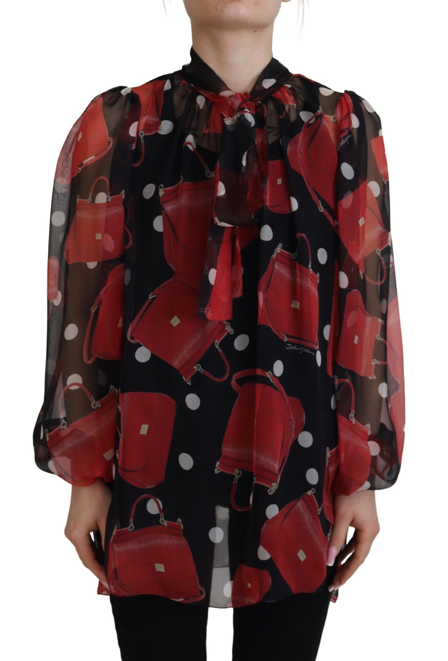 Dolce & Gabbana Black Red Sicily Bag Silk Blouse