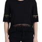 Dolce & Gabbana Black T-shirt Blouse Tassle Cotton Blouse