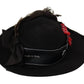 Dolce & Gabbana Black Lapil Crystal Heart Feather Brooch Fedora Hat