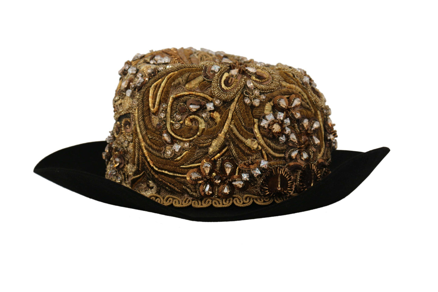 Dolce & Gabbana Gold Embellished Crystal Rhinestone Embroidered Fedora Hat