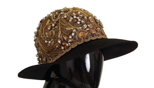 Dolce & Gabbana Gold Embellished Crystal Rhinestone Embroidered Fedora Hat