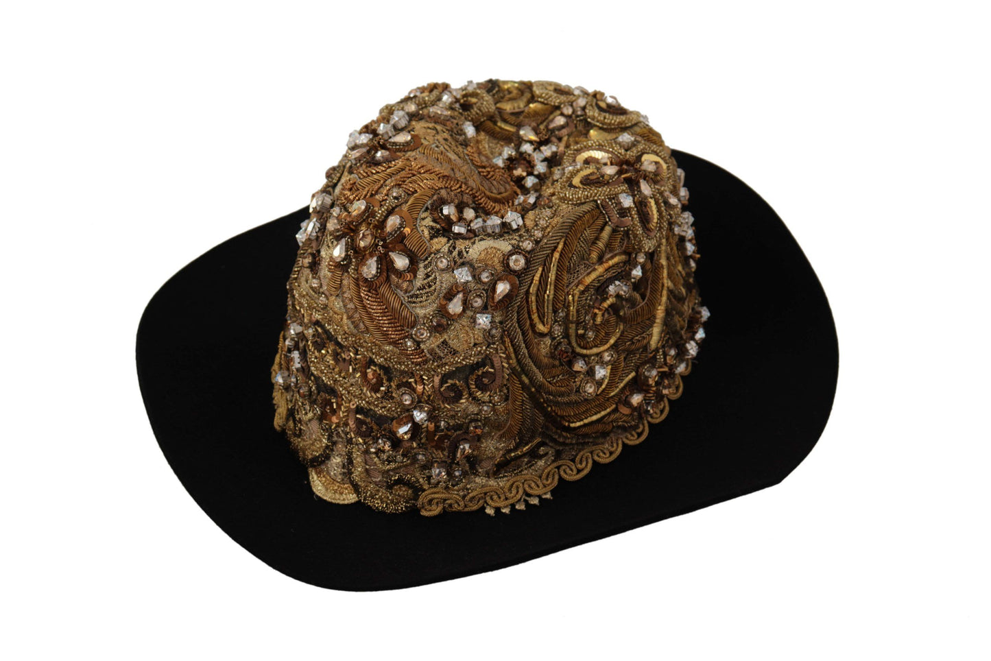 Dolce & Gabbana Gold Embellished Crystal Rhinestone Embroidered Fedora Hat