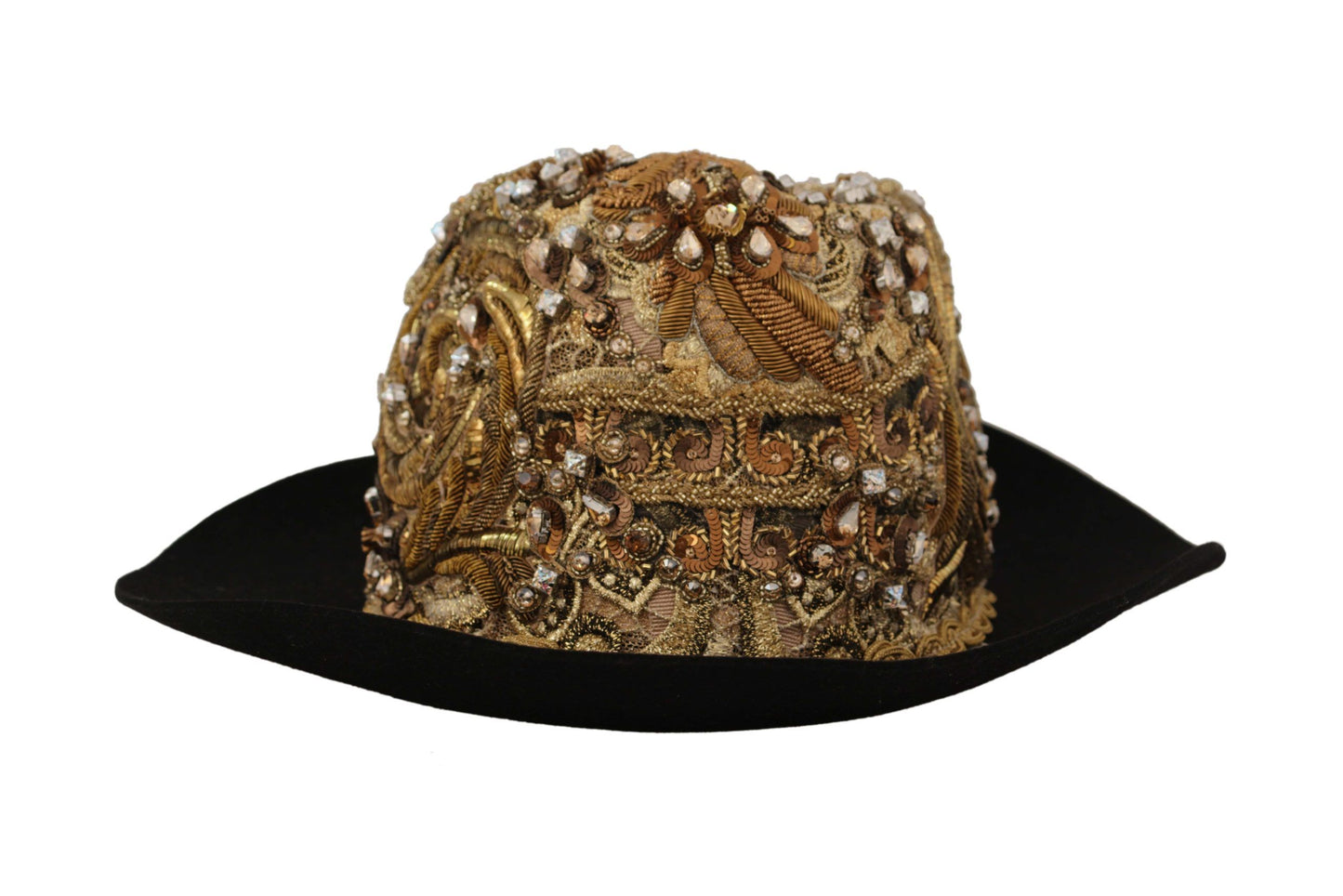 Dolce & Gabbana Gold Embellished Crystal Rhinestone Embroidered Fedora Hat