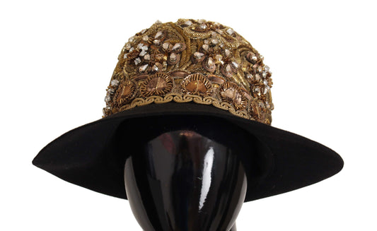 Dolce & Gabbana Gold Embellished Crystal Rhinestone Embroidered Fedora Hat