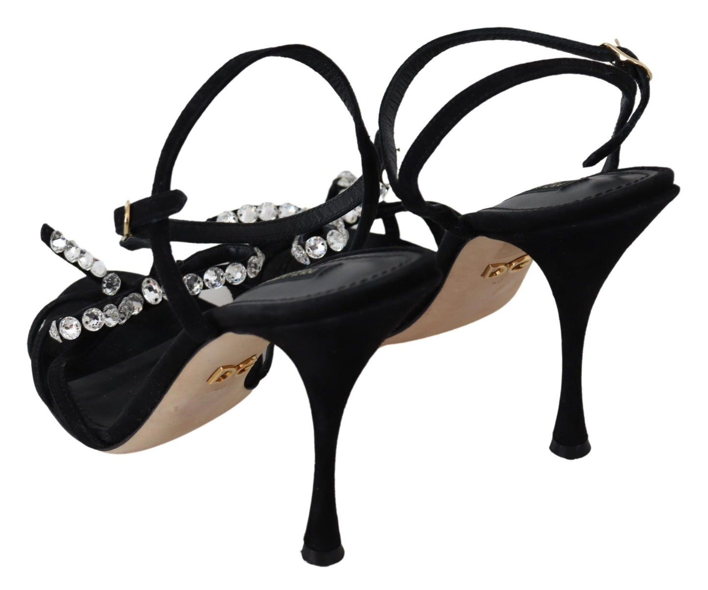 Dolce & Gabbana Black Suede Crystals Heels Sandals