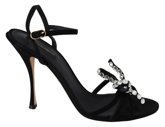 Dolce & Gabbana Black Suede Crystals Heels Sandals