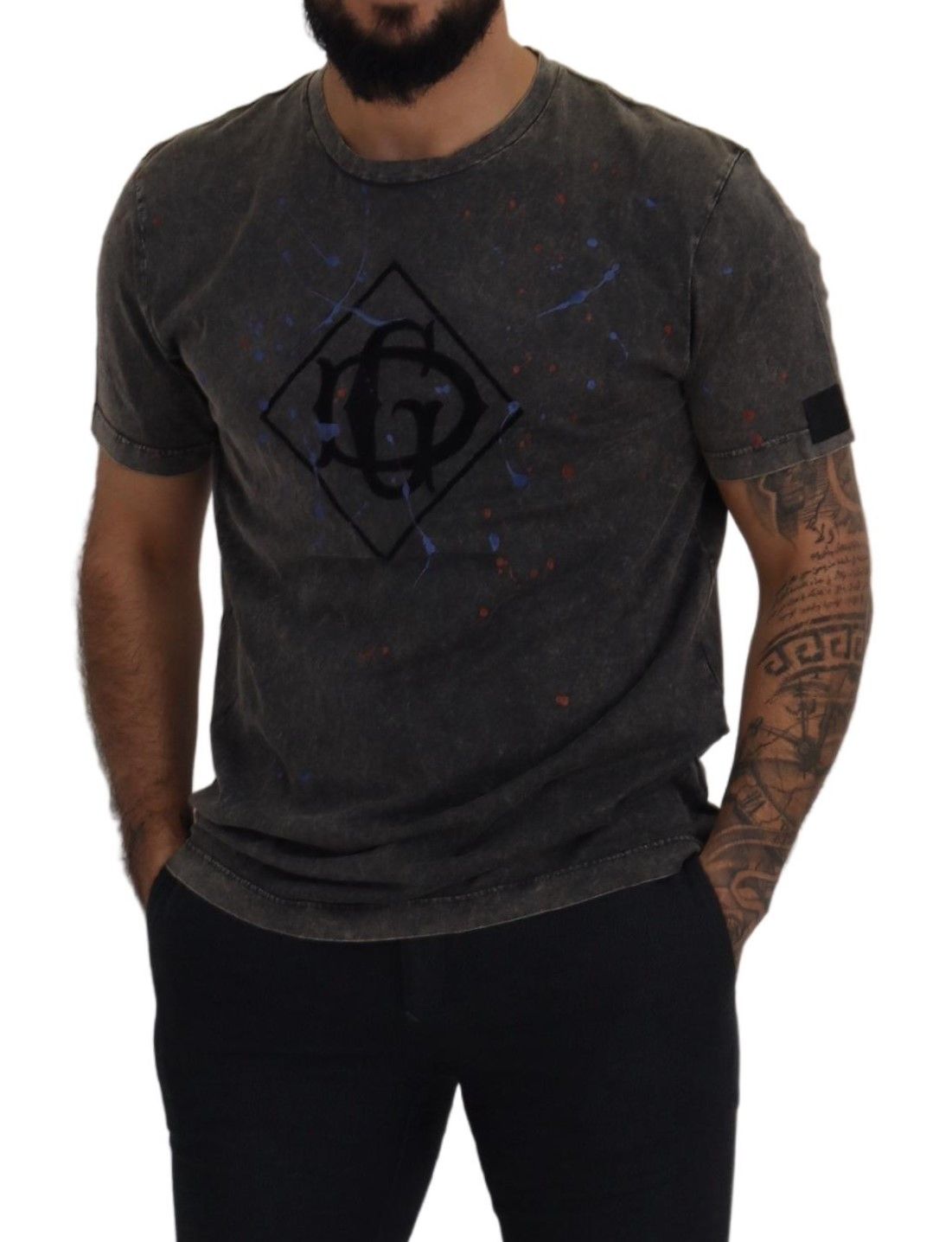 Dolce & Gabbana Gray Discolored Effect DG Logo T-shirt