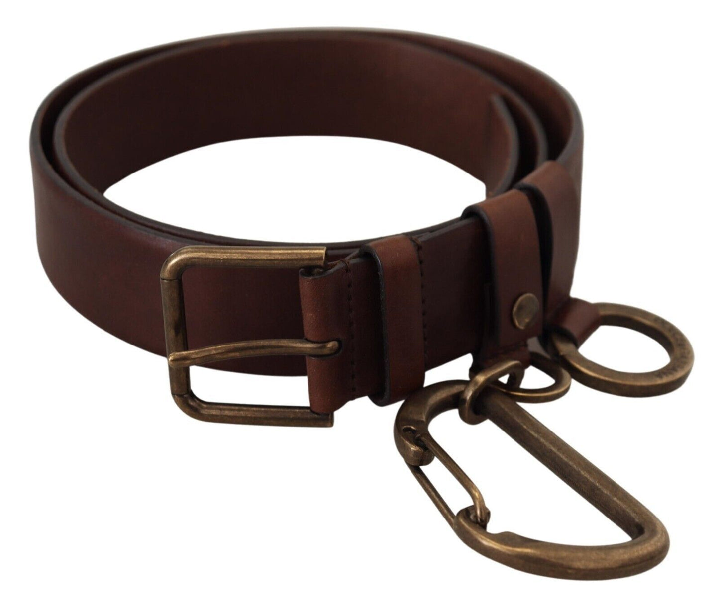 Dolce & Gabbana Brown Leather Gold Metal Buckle Carabiner Belt